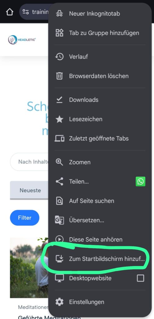 Zum Startbildschirm hinzufügen